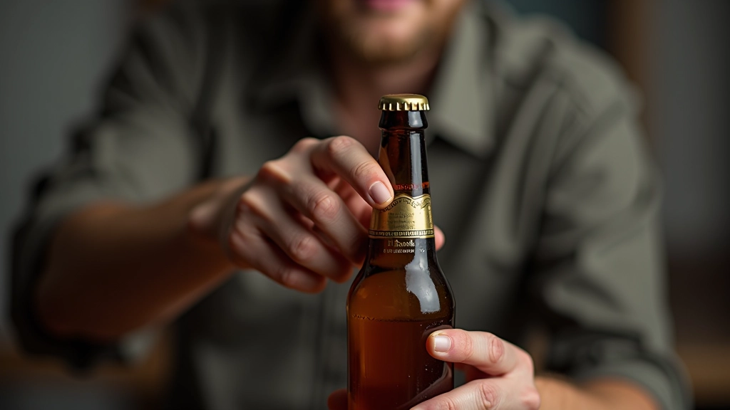Person using lever-style bottle capper on full beer bottle with proper technique and hand position