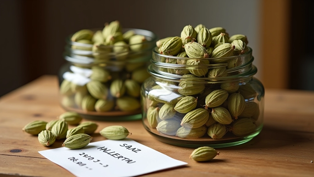 Saaz and Hallertau hops in clear glass jars with brewing temperature notes pinned beside them